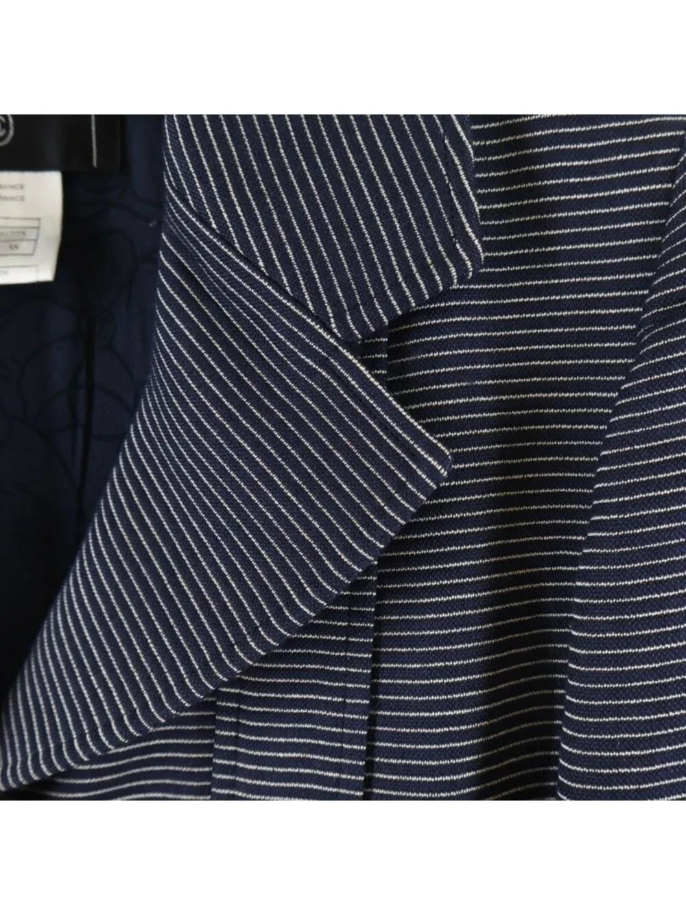 Chanel Jacket Border Camellia Wool Silk Navy